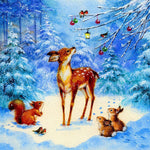 Woodland deer and squirrel in snow cross stitch kit for beginners