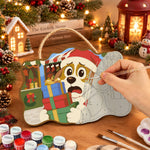 Worried dog with gifts paint by numbers door hanger painting process
