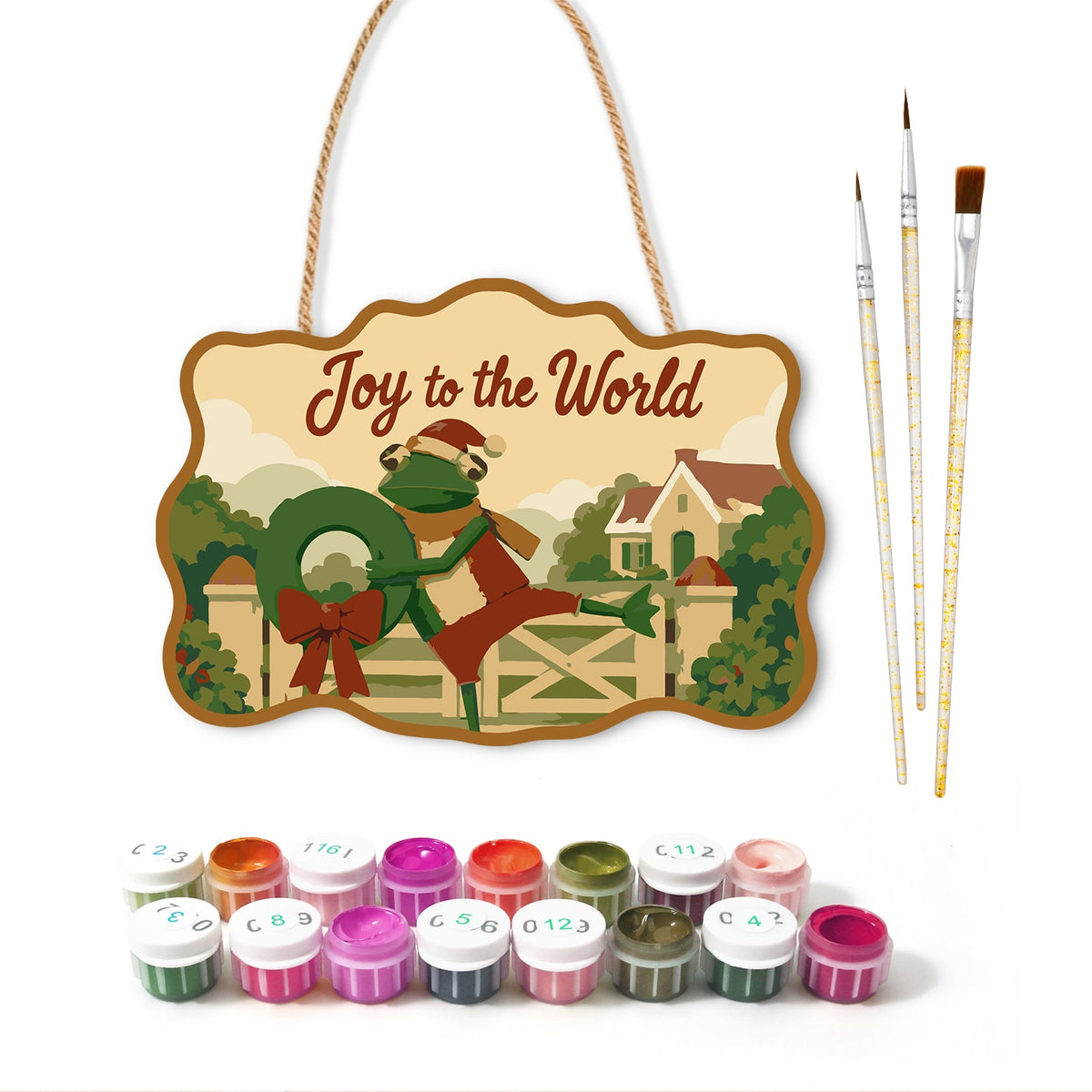 Wreath country joy paint by numbers door hanger with paints and brushes
