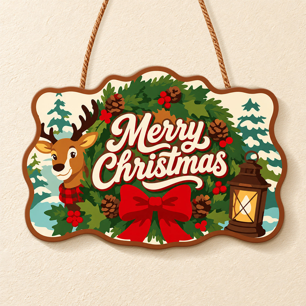 Wreath reindeer christmas paint by numbers door hanger finished design