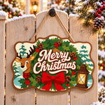 Wreath reindeer christmas paint by numbers door hanger on a garden gate
