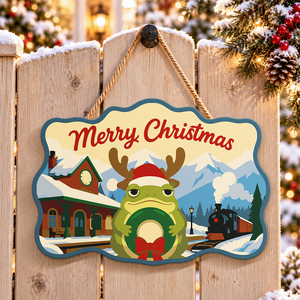 Wreath reindeer frog paint by numbers door hanger on a garden gate