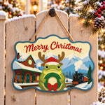 Wreath reindeer frog paint by numbers door hanger on a garden gate