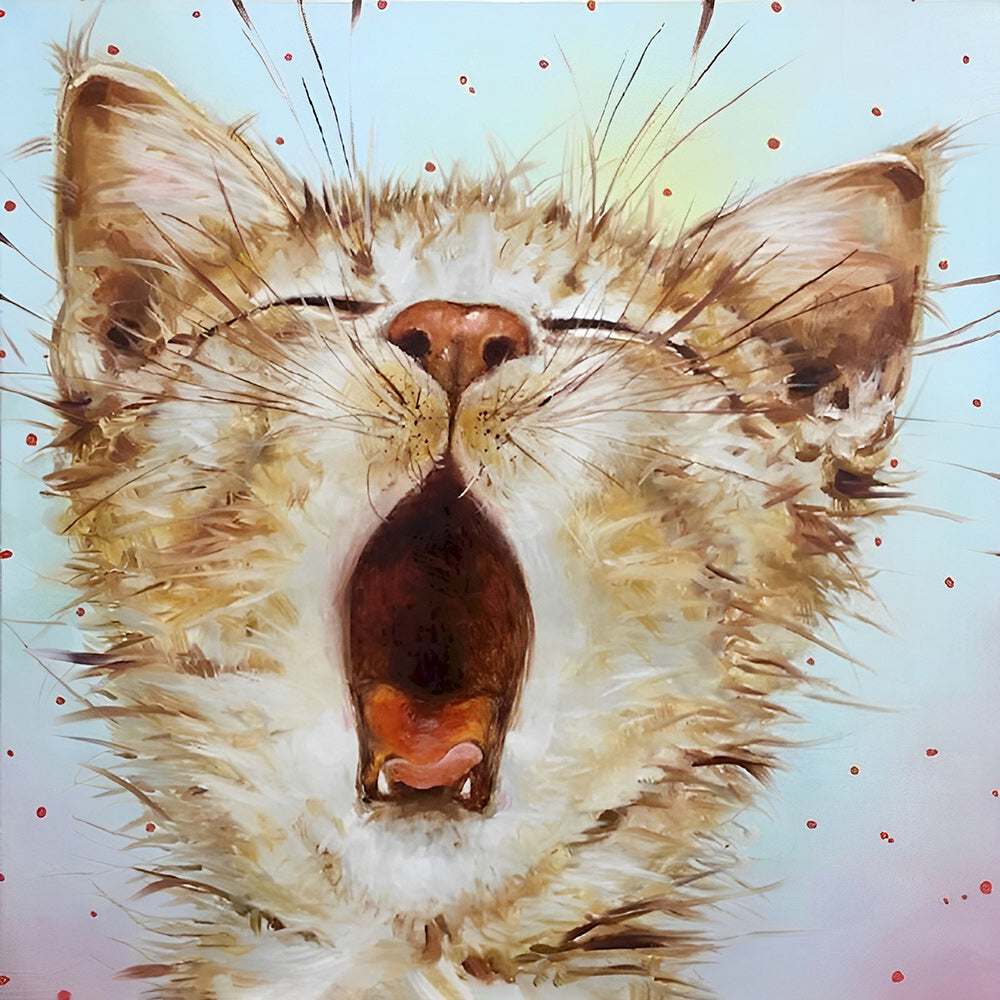 Yawning cat cross stitch kit for beginners
