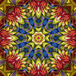 Yellow red and blue kaleidoscope mandala cross stitch kit for beginners