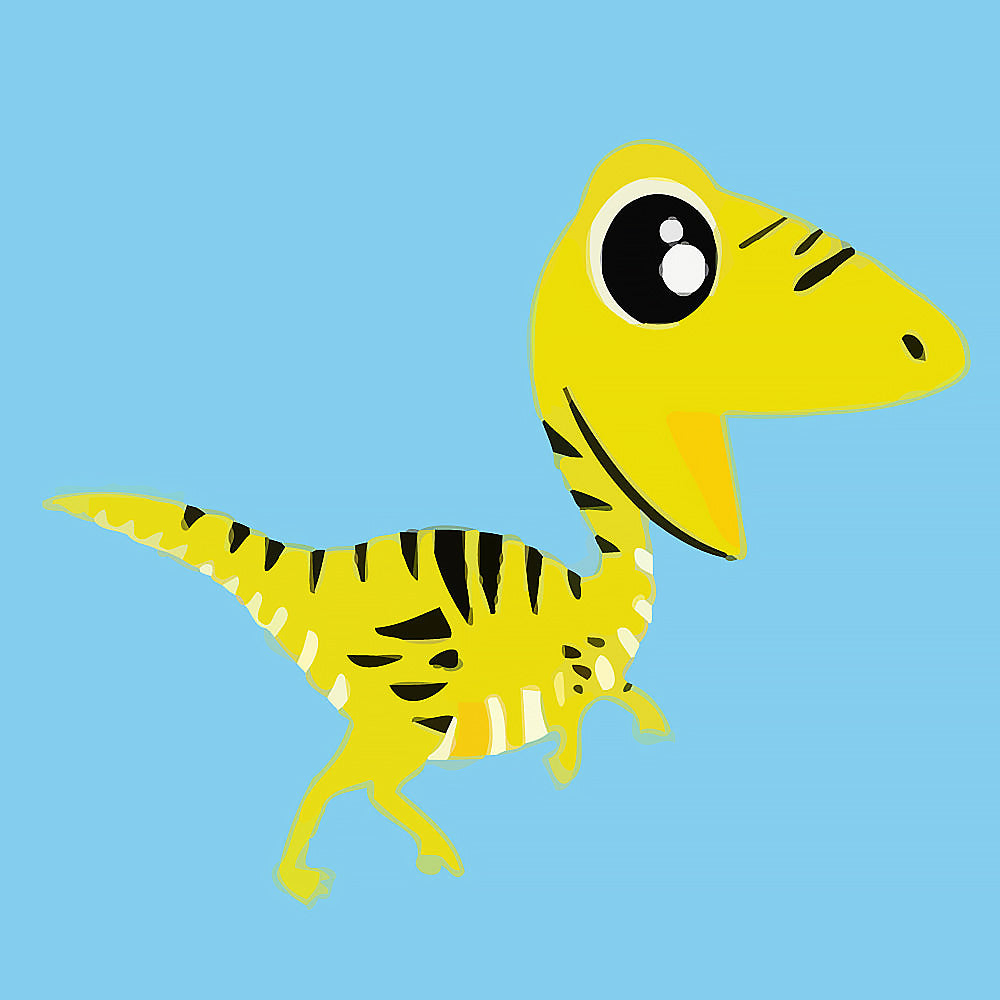 Yellow striped velociraptor dinosaur cross stitch kit for beginners