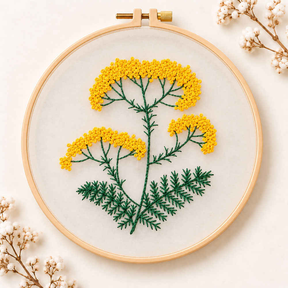Yellow wildflower stem embroidery kit