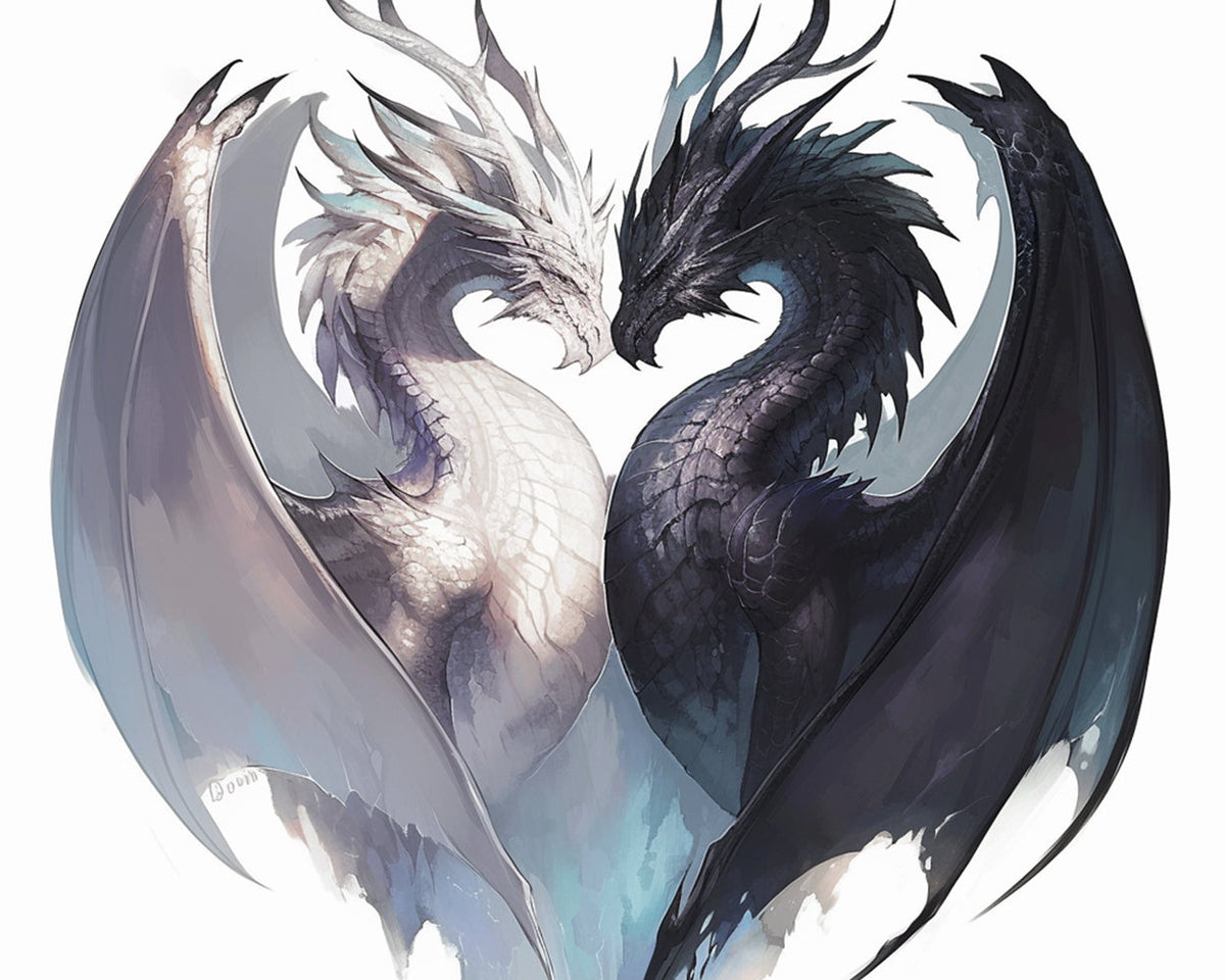 Yin yang black and white dragons cross stitch kit for beginners