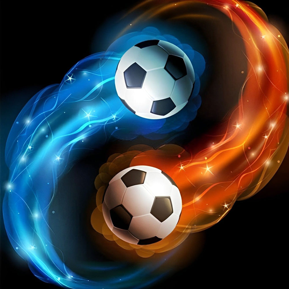 Yin yang footballs in fire and water cross stitch kit for beginners