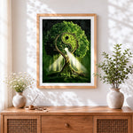 Finished yin yang tree of life cross stitch artwork displayed