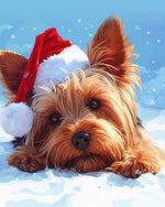 Yorkshire terrier in santa hat cross stitch kit for beginners