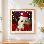 Finished yorkshire terrier with santa hat cross stitch artwork displayed