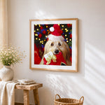 Yorkshire terrier with santa hat paint by numbers artwork displayed on wall as home decor