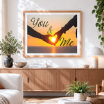 Finished you and me sunset silhouette paint by numbers artwork displayed as home decor