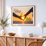 You and me sunset silhouette paint by numbers artwork displayed on wall as home decor