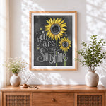 Finished you are my sunshine sunflower cross stitch artwork displayed