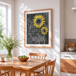 You are my sunshine sunflower cross stitch artwork displayed on wall as home decor