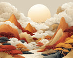 Zen clouds, mountains and sun cross stitch kit for beginners