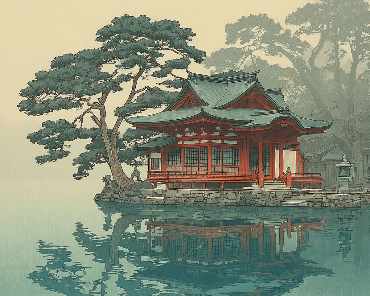 Zen temple reflection cross stitch kit for beginners