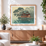 Finished zen temple reflection paint by numbers artwork displayed as home decor