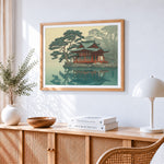 Zen temple reflection paint by numbers artwork displayed on wall as home decor