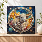 Finished zodiac taurus bull pearl diamond painting artwork displayed as holiday home decor